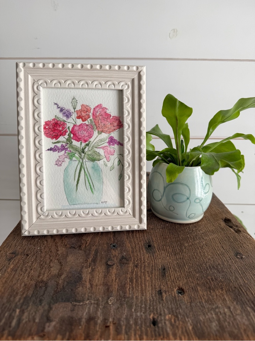 Hand crafted Floral Watercolor original in 4x6 frame
